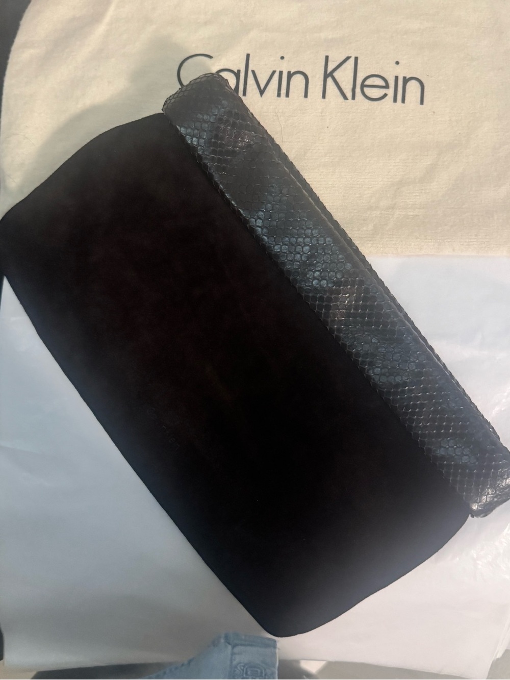 Calvin Klein Collection Suede clutch with python trim - Picture 4 of 7
